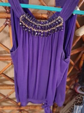 Cache Purple Beaded Necklace Tank Top